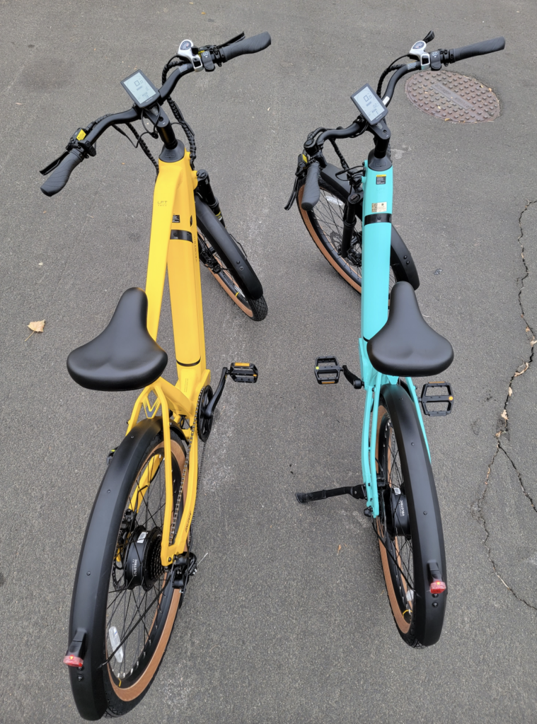 Velotric Discover 1 cyan and mango side by side